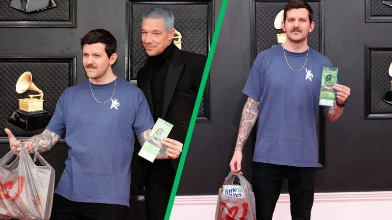 Dillon Francis and his plastic bag are doing the least on the Grammys red carpet 