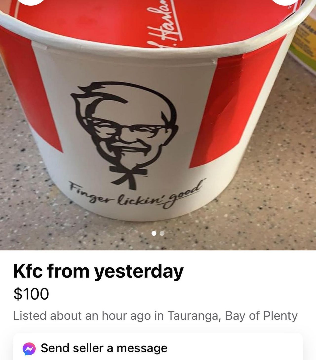 Tauranga man selling yesterday’s KFC on Facebook for $100