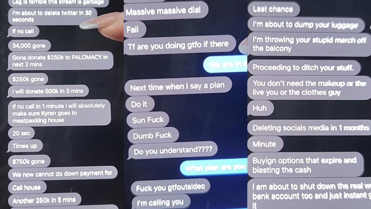 TEXT MESSAGES BETWEEN KAITLYN SIRAGUSA AND HER HUSBAND. SOURCE: TWITTER
