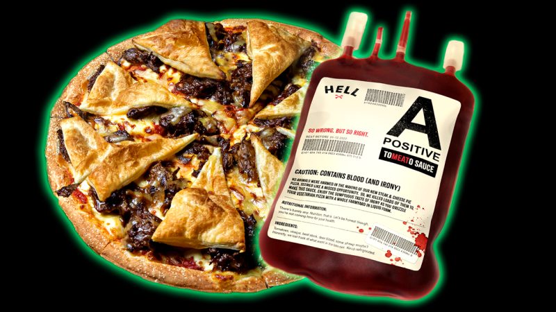 Hell Pizza dropped a vegetarian steak and cheese pie pizza AND sauce made with real blood