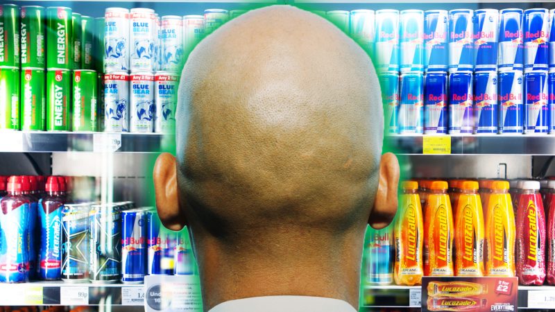 New study reveals energy drinks could lead to going bald so time to switch the smoko beverage