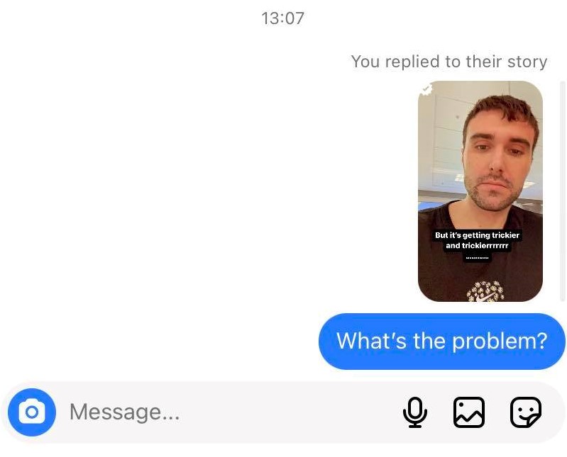 dm to fred asking what the problem is