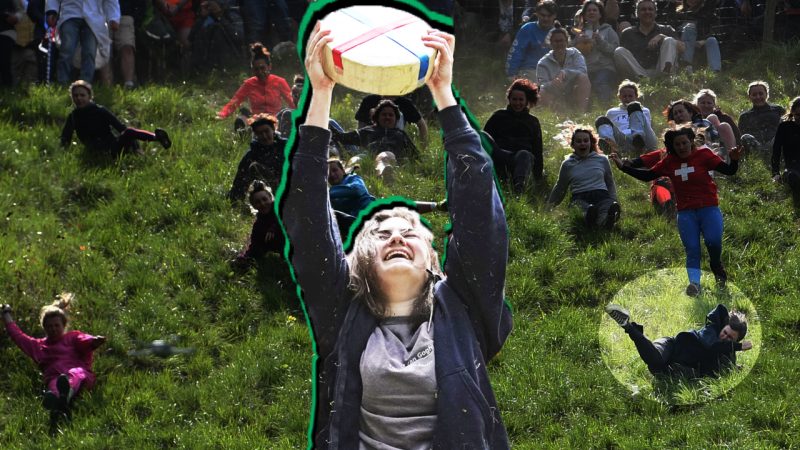 WATCH: Woman wins annual UK cheese-chasing hill race despite knocking herself out during it