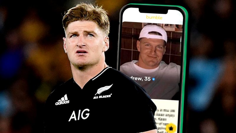 Some UK geezer has used All Black Jordie Barrett's pics in a ridiculously fake Bumble profile