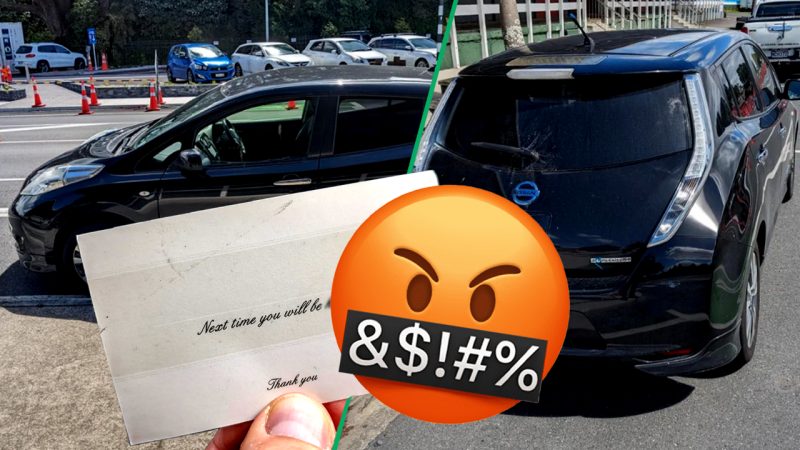 Tauranga driver left baffled after an aggressive mystery note was stuck on his car windscreen