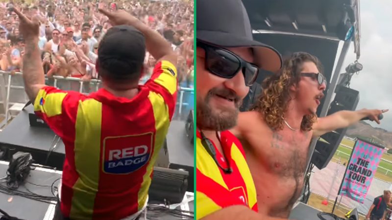 WATCH: Peking Duk pull Kiwi security legend on stage after spotting him 'getting jiggy' mid-set